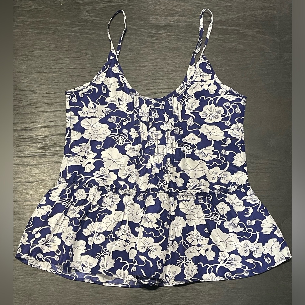 Calypso St. Barth Silk Blue White Floral Strappy XS Top